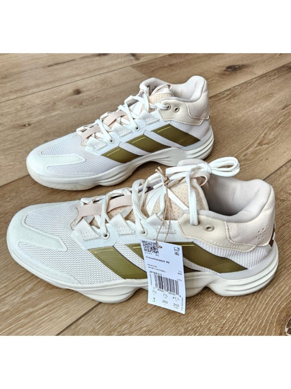 adidas Court Stabil Indoor Womens Size 9 Off White / Gold Low Top Lace Up JP9833